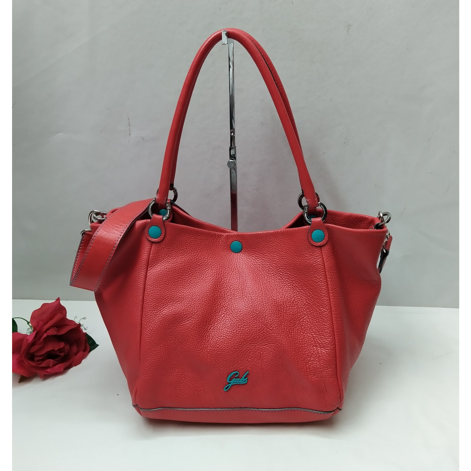 Gabs Red Leather Cube Double Handles Satchel Bag - Made In Italy